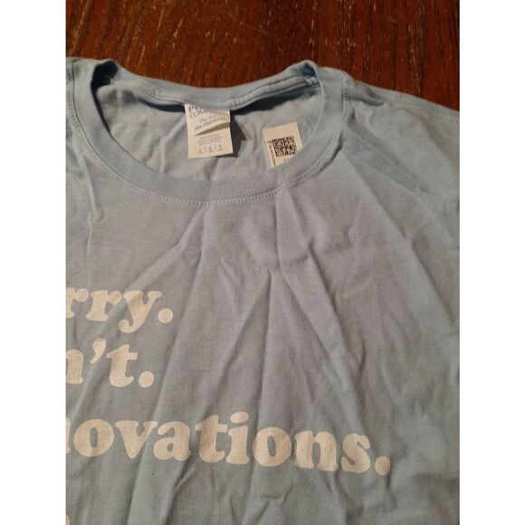 New Large Sorry.Can't.Renovations.Bye Blue White Short Sleeve Cotton Tee T-Shirt - Picture 3 of 4
